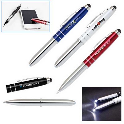 3-In-One Soft Touch Stylus LED Flashlight/Ballpoint Pen